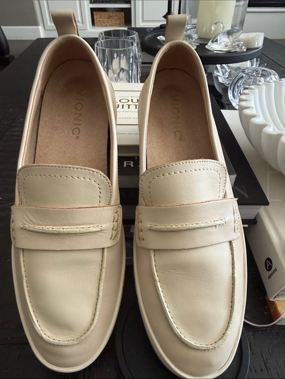 Vionic Beige Leather Penny Loafers